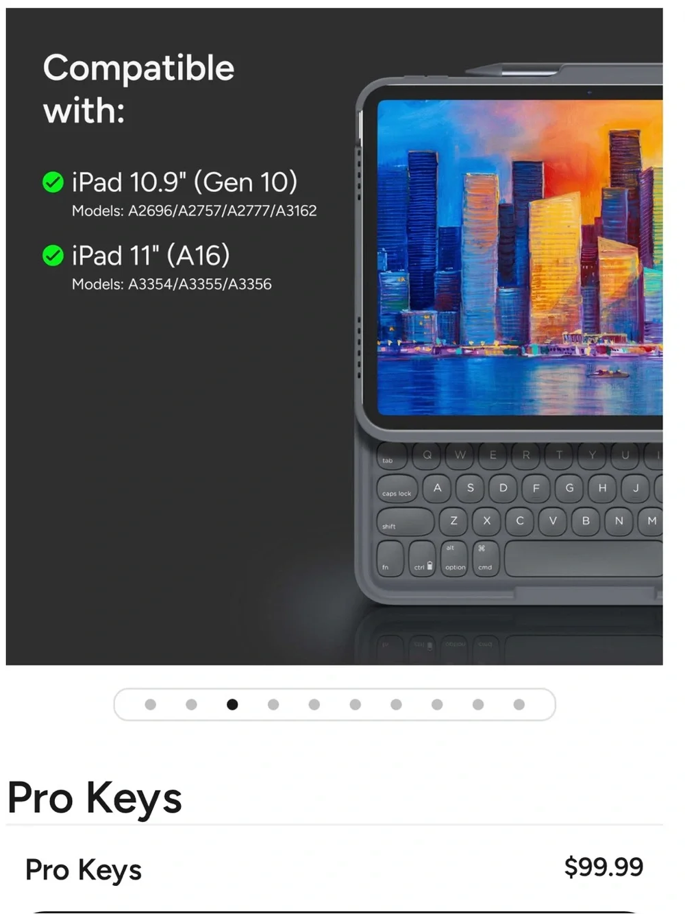Pro Keys Bluetooth Keyboard Case for iPad- Charcoal